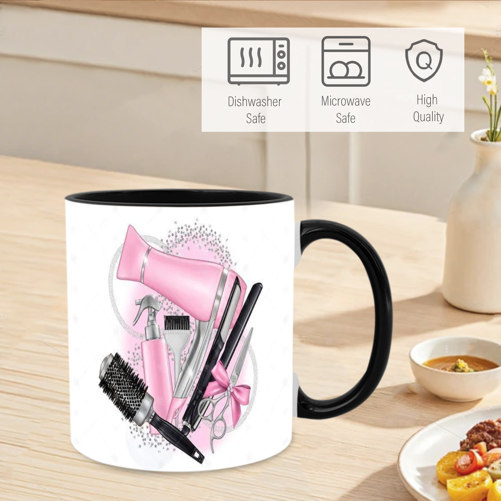 1pc hairdressing tools design ceramic mug 11oz salon barber shop coffee cup with hair dryer scissors combs hairdryer print ideal gift for hairstylists barbers   durable ceramic cup for hot cold drinks 4