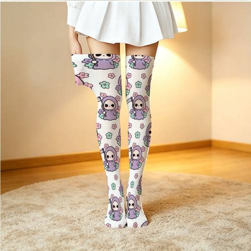 jk style over the knee stockings with purple print thigh high socks suitable for uniforms themed parties casual attire machine washable fashion footwear