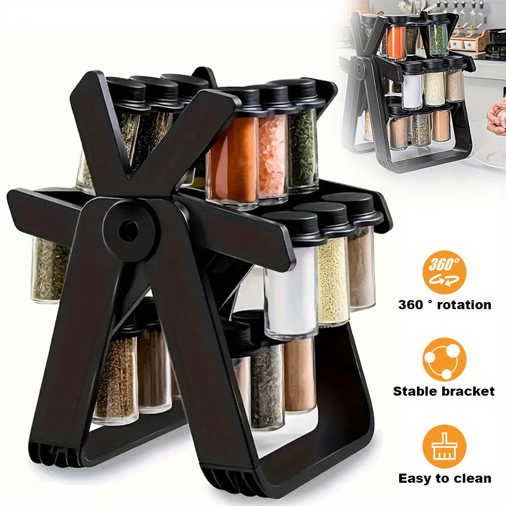 TEMU Spice Rack 360° Rotating Wheel Spice Rack Seasoning Rack Tower W/ 18 Jars