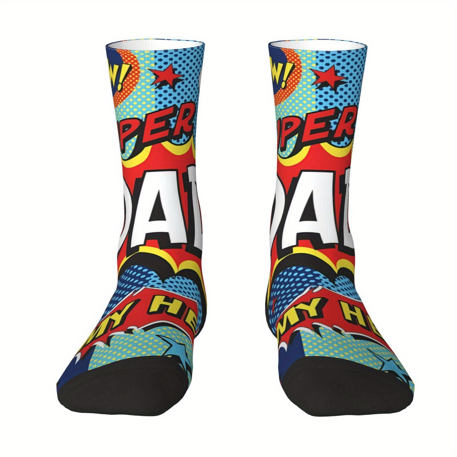 Image of 1 Pair Of Festive Novelty Printed Socks, Featuring A ", My Hero" Poster-themed Design With Digital Printing. Unisex Novelty Printed Socks, For Home, Outdoor Leisure, Sports, And Gifts