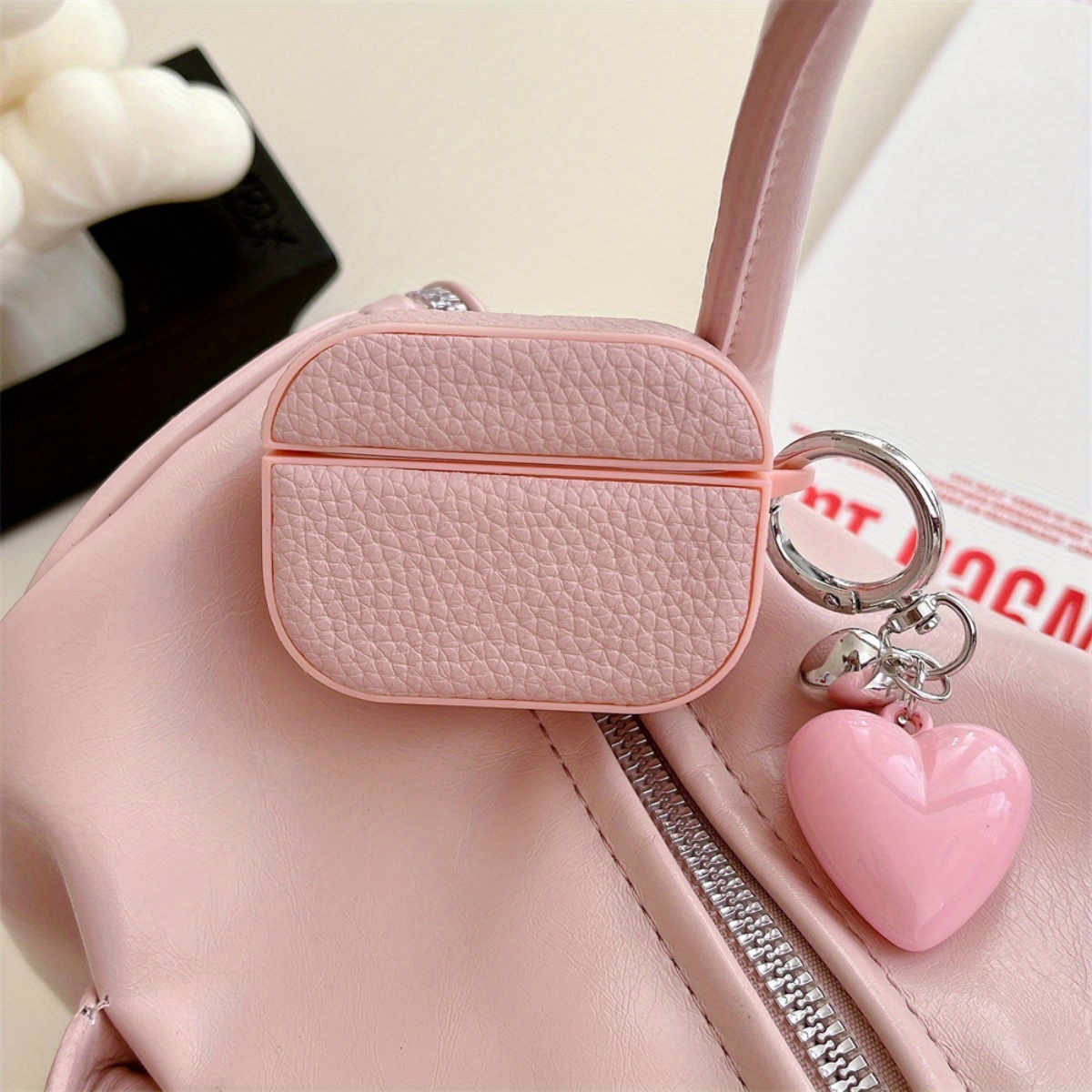 Cute Mini Earphone Case with Heart Charm, Black, Pink, Rose Red Anti-Drop Earphone Cover, Compatible with AirPods 3/4/Pro 2 Earphone Pouch