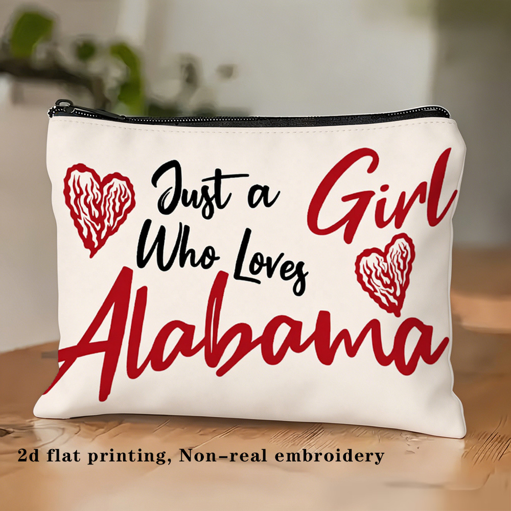 TEMU 1pc, 2d Flat Printing, Makeup Bag, Suitable For Southern Style Theme Makeup Bag, Red Heart, Cursive Handwriting, , Full . Non-real Embroidery,