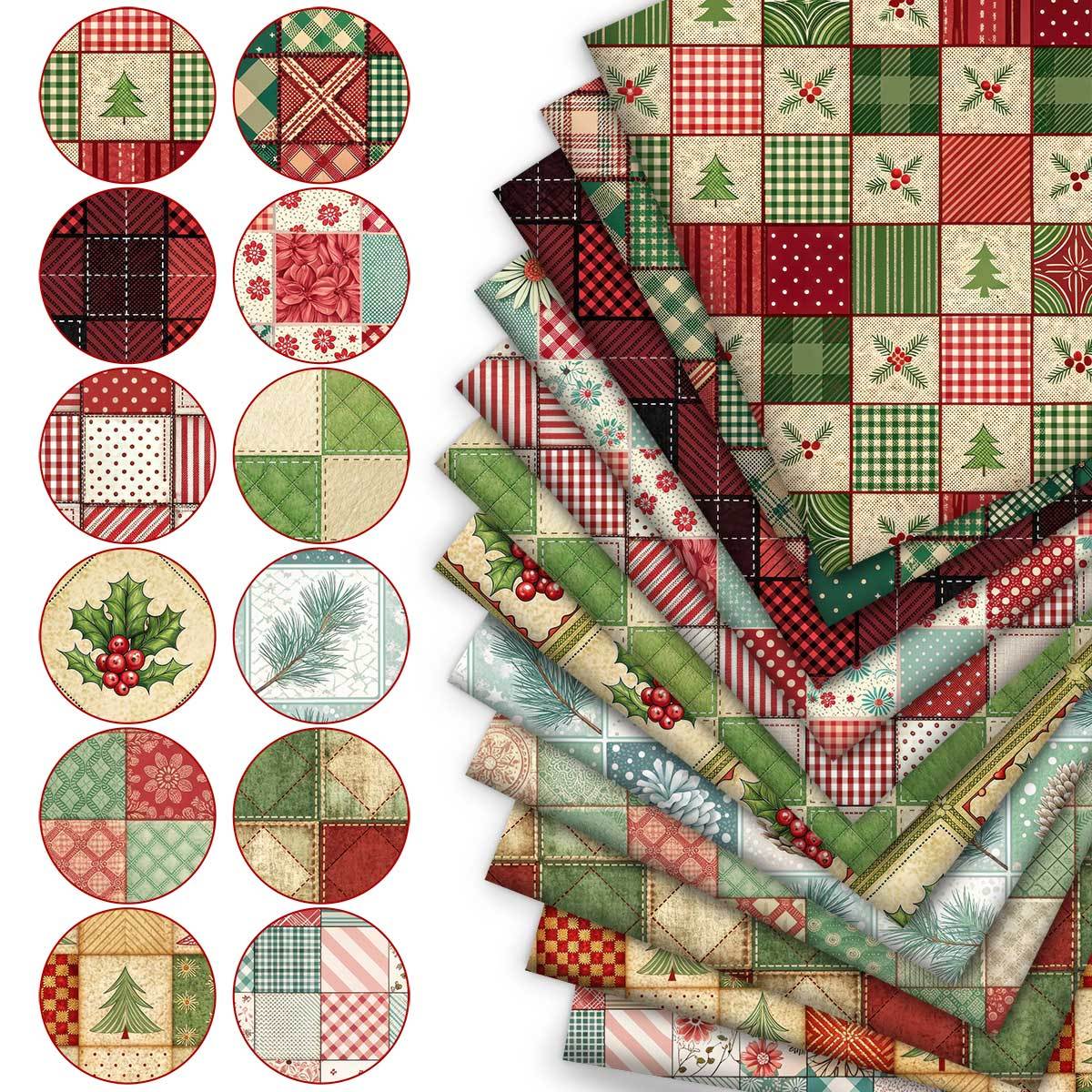 TEMU 12 pièces 9.45 X 19.7 pouces Thème de Noël Imprimé Patchwork à Carreaux Motif d'Arbre de Noël Décoration de Fêtes Fait Main 12 pièces Styles de