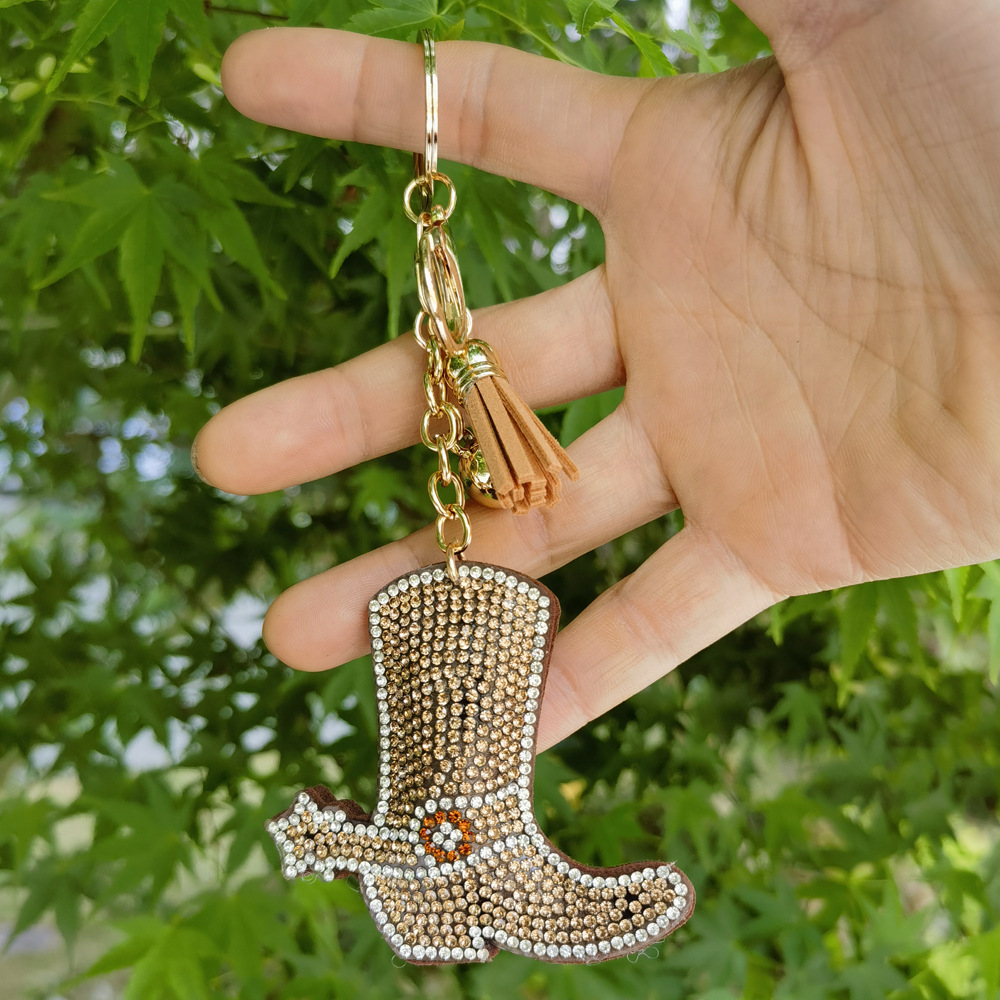 TEMU Trendy Western-style Cowboy Boot Keychain With Rhinestones And A Heat-pressed Design, Perfect As A Small Gift Accessory For Women's Handbags,