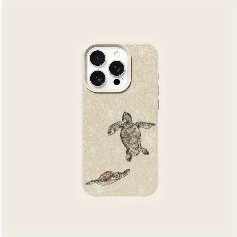 TEMU Phone Case: White Patterned Sea Turtle Lychee Texture Phone Case, Suitable For Iphone 17 16 15 14 13 12 11 , Soft Tpu Protective Phone Case,