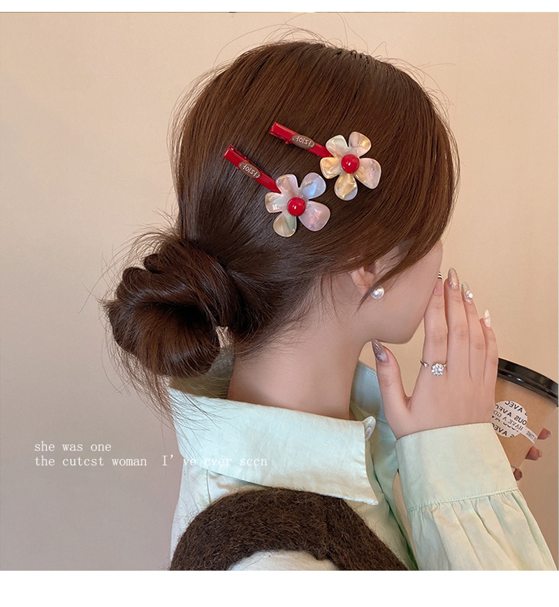 2pcs korean style 2025   colorful flower hair clips for with bangs and fringe hair accessories hair clips for women hair clips for teens Product details 0