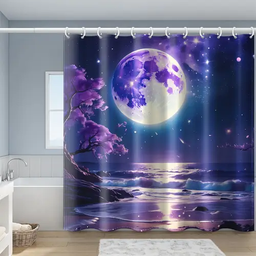 1pc mystical shower curtain with hooks starry sky waves and magical night design 72x72 inch polyester fabric bathtub or bathroom decor