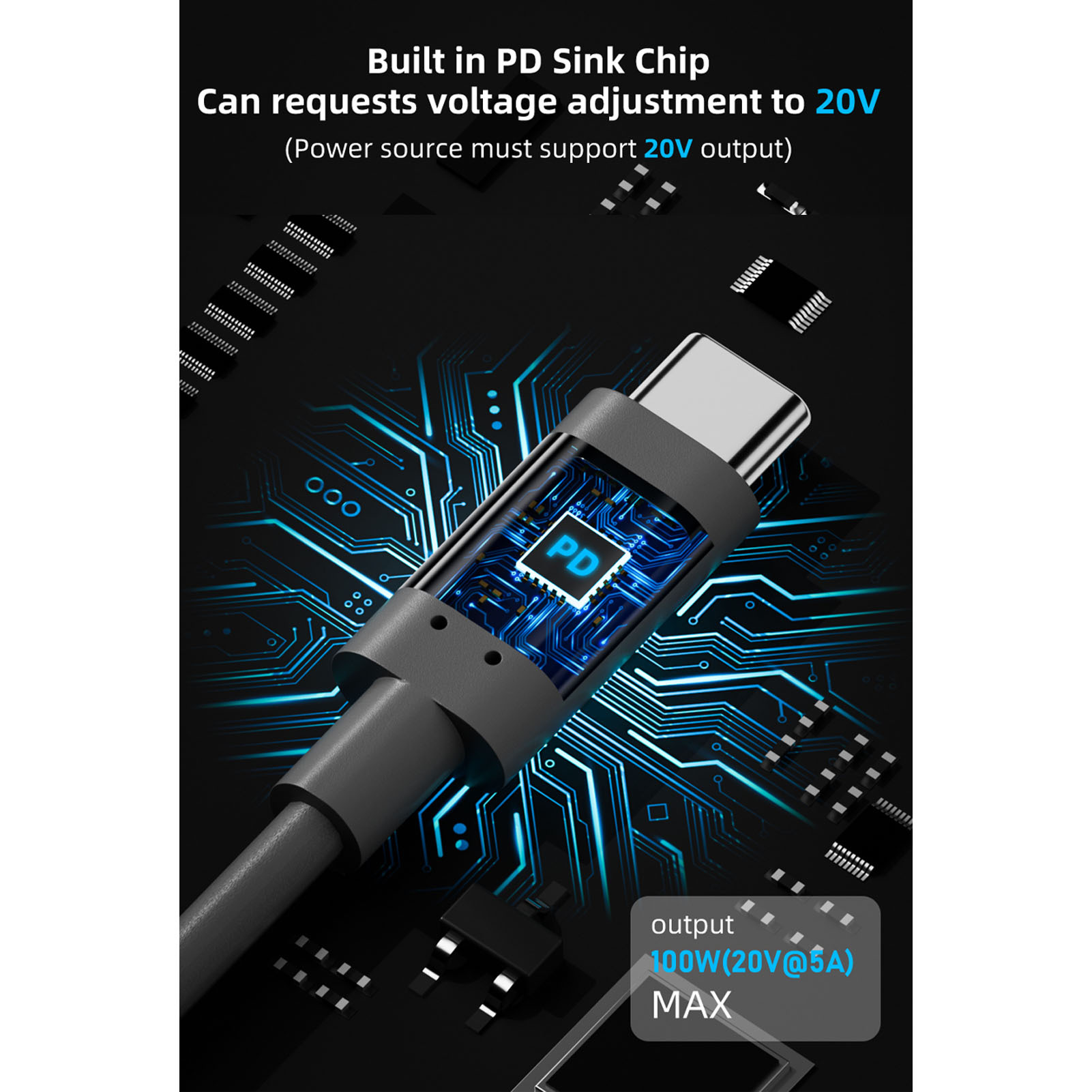 Câble d'alimentation portable USB Type-C vers DC avec extension optionnelle de 3 ou 5 mètres, compatible avec les power banks 100W et chargeurs PD, conçu pour Starlink Mini