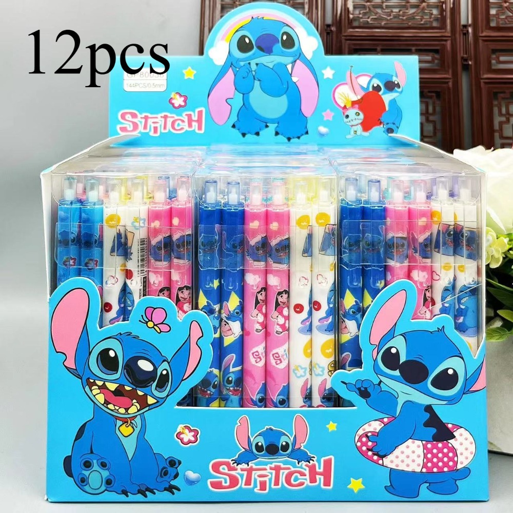 E-shop 12 Stück Stitch Druckknopf Schreibstift Kreativer Cartoon Stift, Schnelltrocknender Neutraler Stift, Geeignet zum Verschenken, Schreiben,