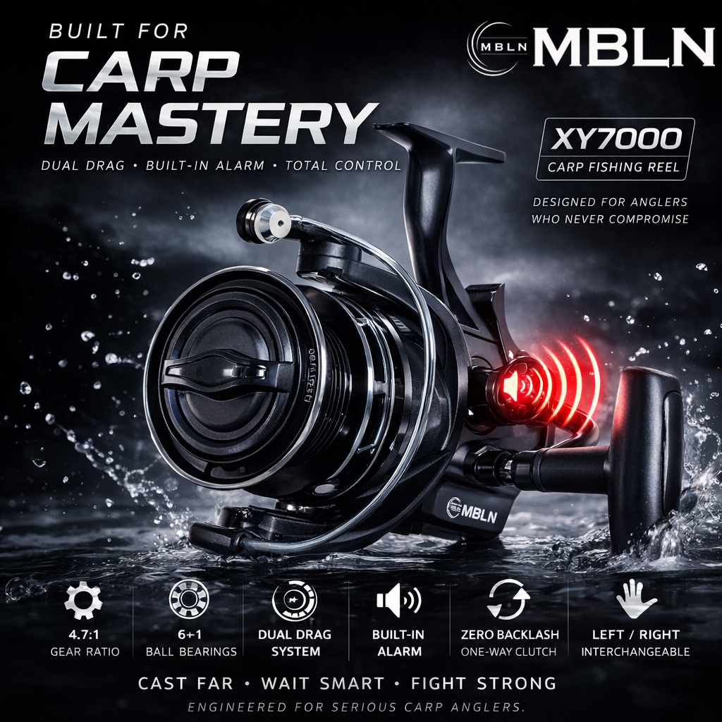 TEMU Carrete de spinning de freno para pesca de carpa europea con alarma incorporada, recordatorio de sonido y luz para pesca nocturna, 6+1