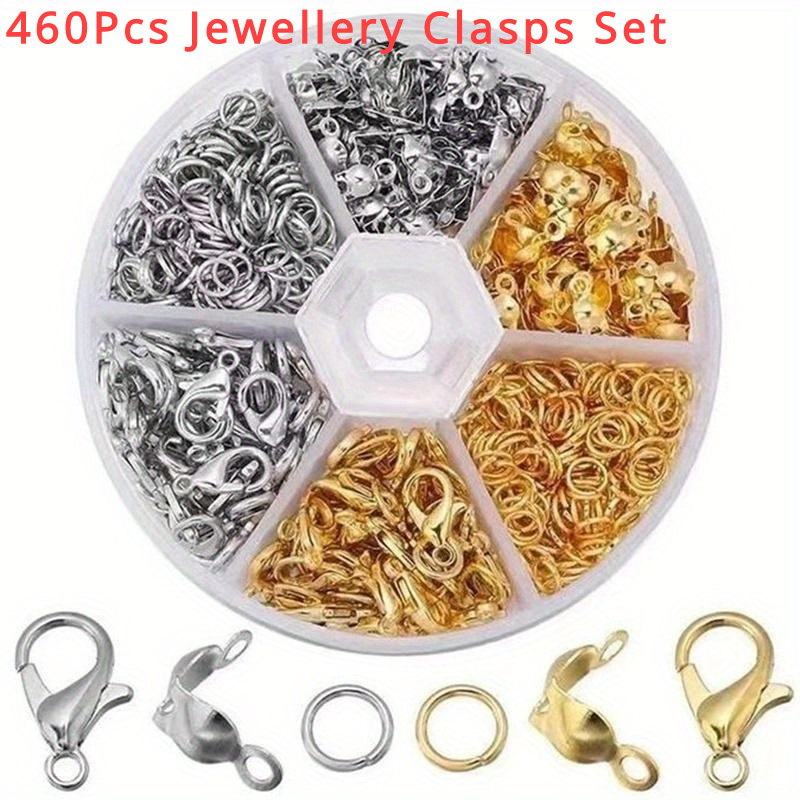 

460pcs Alloy Jewellery Clasps Set, Lobster Clasps With Plastic Case, Jump Rings Connectors For Necklace Bracelet Ankle Making, Assorted Colors