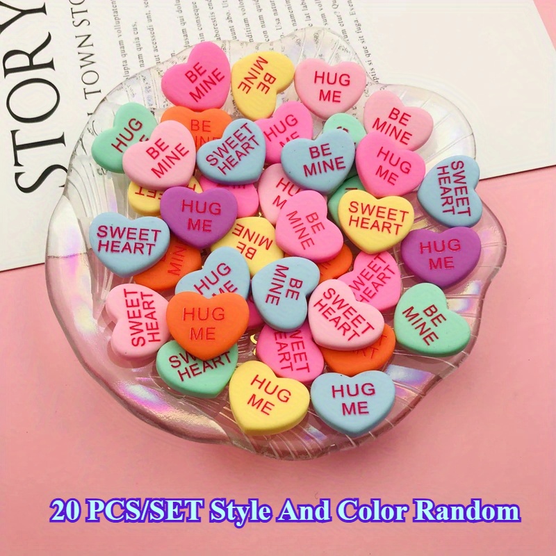 TEMU 10/20pcs, Random Colors, 2 Styles Of Text Random. New Macaron_colored Resin Heart Message Beads, Suitable For Handcrafting, Scrapbooking,