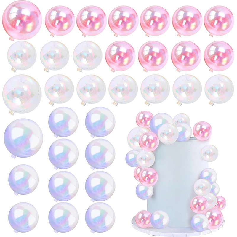 TEMU 33pcs Colorful Ball Cake Toppers Pearl-shaped Cupcake Inserts For Unicorn Mermaid Birthday Party Decoration - Suitable For Birthdays, Weddings,