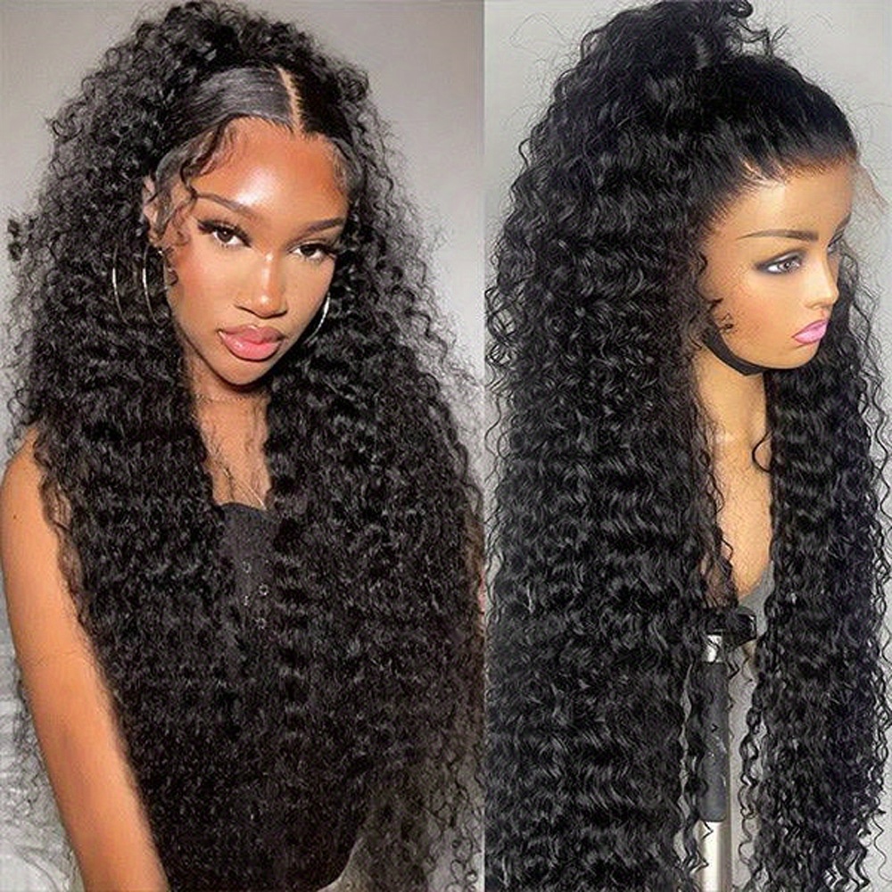 180 density brazilian deep wave lace front wig hd transparent 4x4 closure human hair natural black curly style for women full look versatile hair wig deep pre hairline details 1