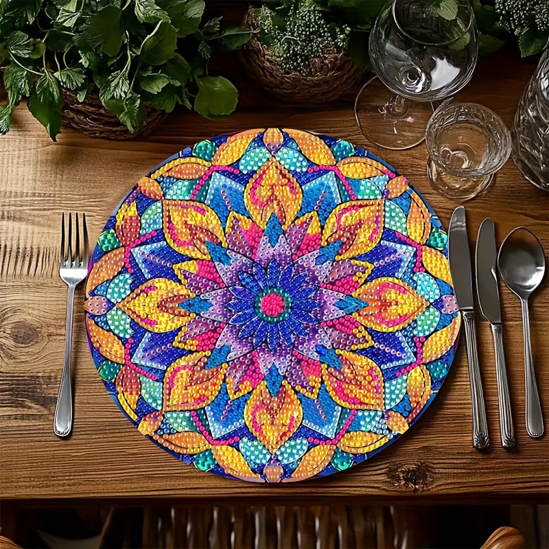TEMU Round Mandala Placemat Suitable For Dining Table,, Camping - Hand Washable Table With Mandala Pattern, Elegant For Indoor/outdoor Use, Gift For,