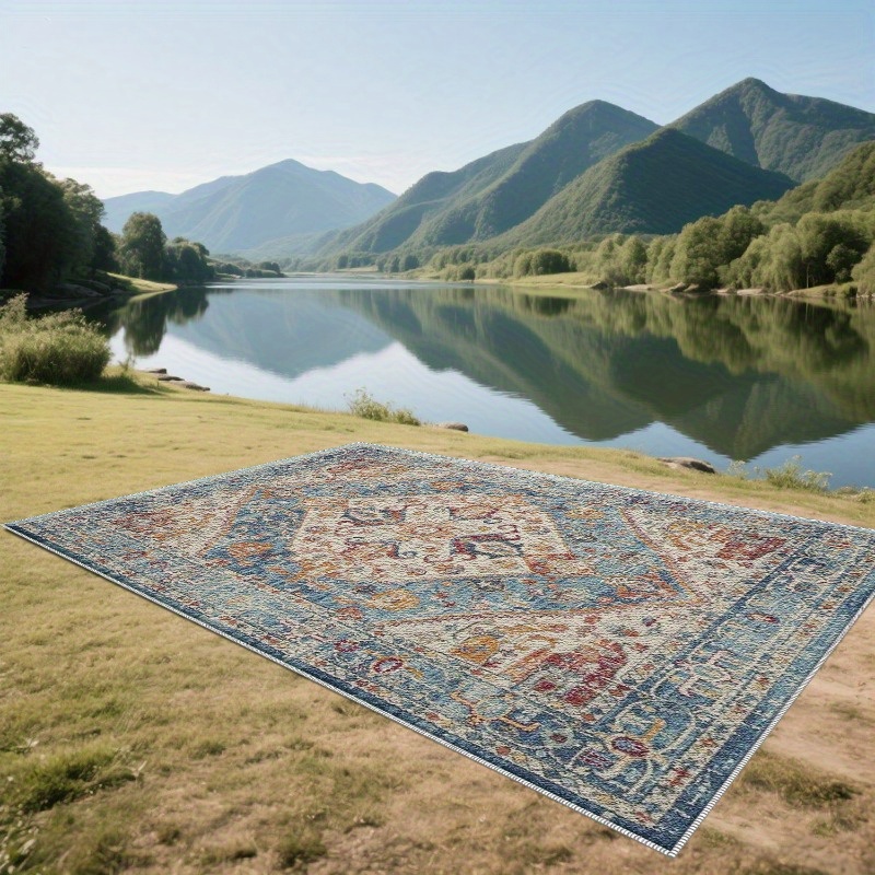 TEMU 1pc Of Bohemian Style Outdoor Rug With A Cashmere Sandwich Bottom, Lightweight, Non-slip, Washable, And Easy To Clean, Suitable For Summer And