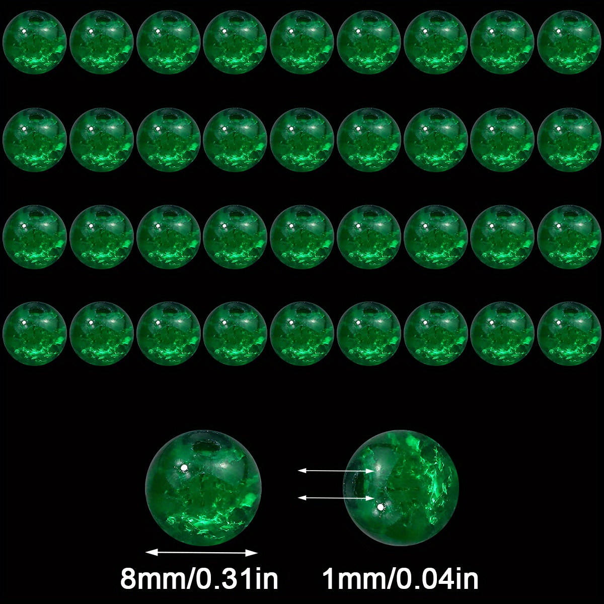 TEMU Perles craquelées chic vert foncé 8 mm / 189 pièces, perles en vrac, perles d'espacement, assortiment de perles et de bijoux pour la fabrication