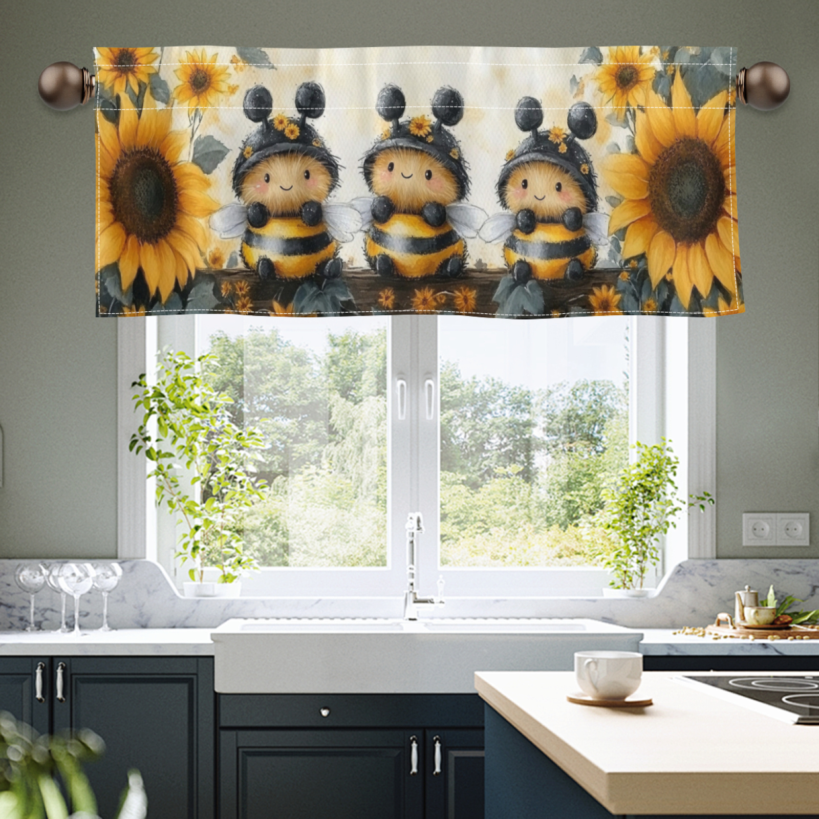 

Bee Rod Valance Curtain - - Polyester Non-woven - 160-180g Printed /bathroom/ Decor - Curtain, 54x17.7