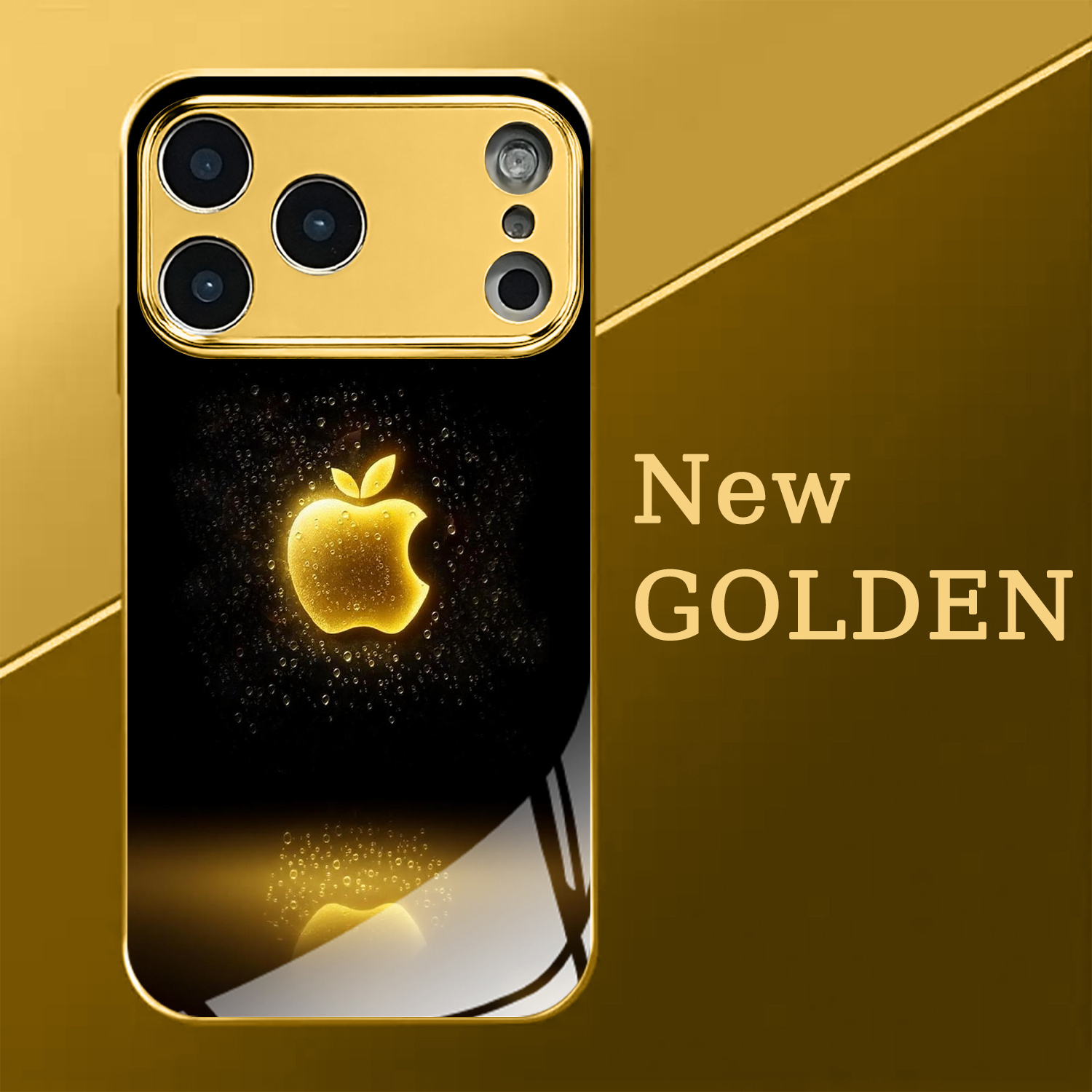 TEMU Phone Case - Golden Textured Wood Grain Brushed Breathable Hole Design Printed Pattern Electroplated Golden Glass Phone Case, For Iphone 17/17