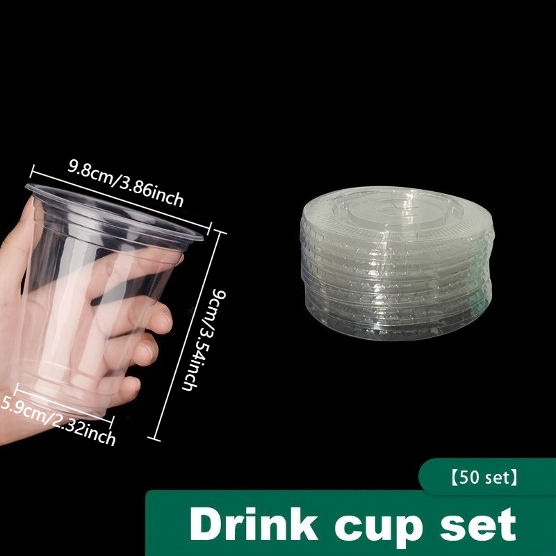 TEMU 50pcs Transparent Drinkware Set, 25pcs Cups And 25pcs Lids Combo, Suitable For Cold Drinks, Iced Coffee, And Milk Tea, Lightweight And Durable,