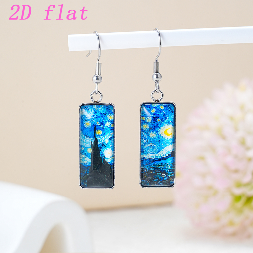 TEMU Pendientes rectangulares de cristal Time Gem con asimétrico de estrellada de Van , 1 par, planos 2D, pendientes de moda para y verano, ganchos