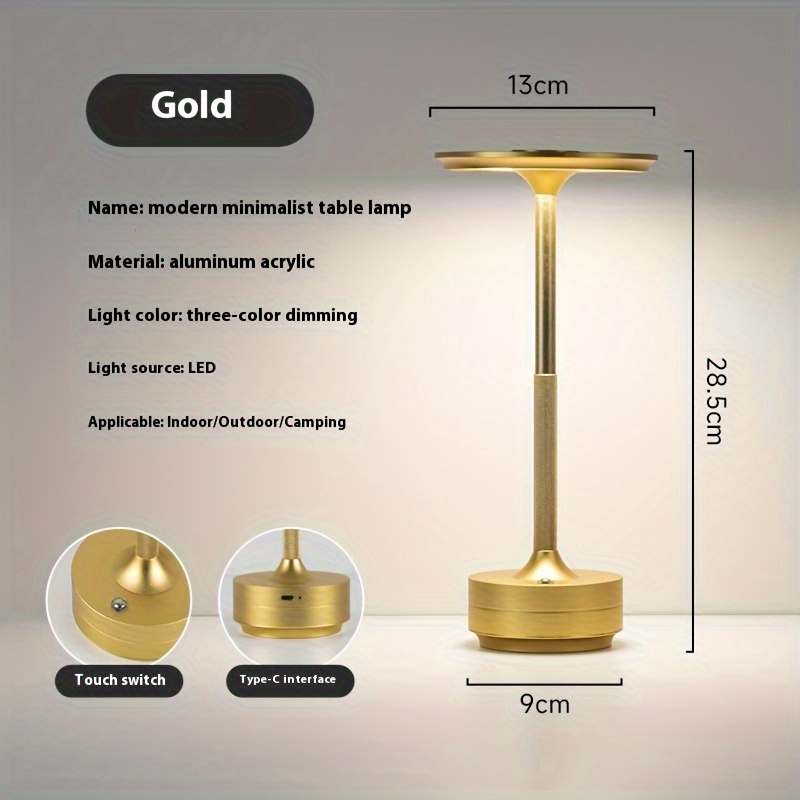 TEMU 2pcs 3color Dimmable Portable Led Table Lamp Touch Control Rechargeable