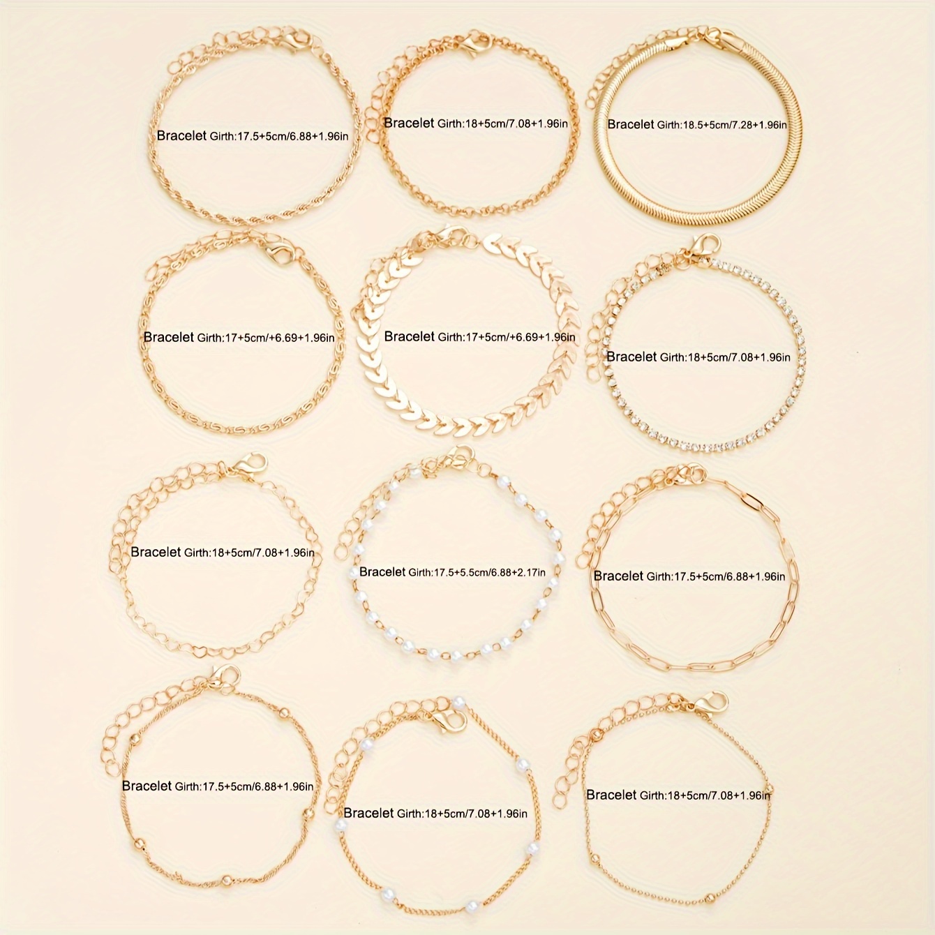 12pcs Golden Imitation Pearl Layered Chain Bracelet Set
