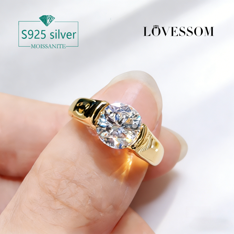 2-Carat Moissanite Polished Ring, S925 Silver, Romantic Design