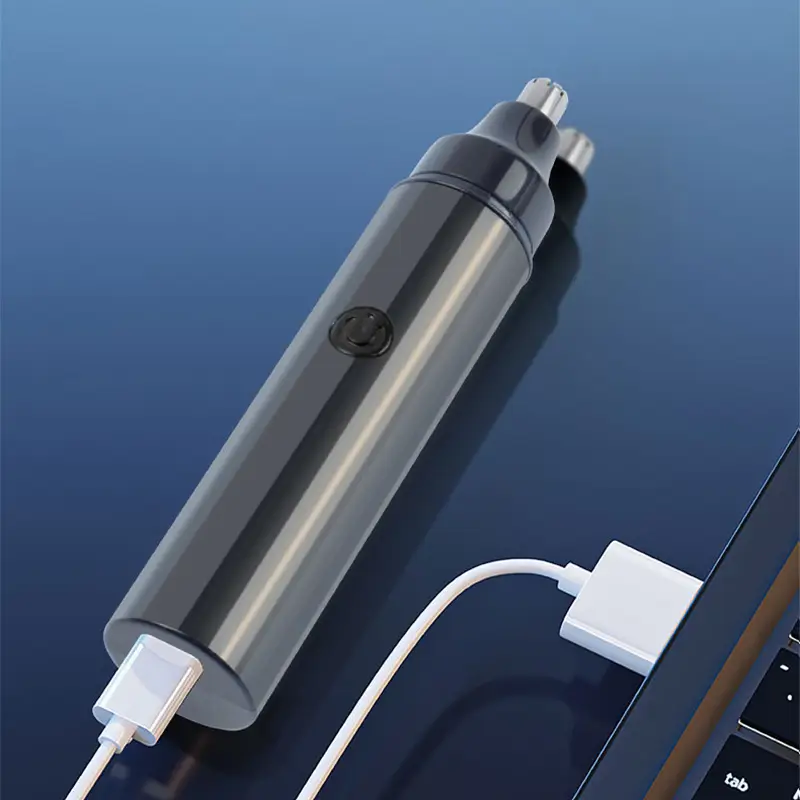 1pc electric nose hair trimmer for men - usb-rechargeable cordless operation, long-lasting lithium battery (400mah) - compact & lightweight design, quick-charge grooming tool - safe, quiet motor - abs construction - travel, car, home use - ideal for sensitive light beige - minimalist black trimmer, nose hair remover, travel personal care, sleek gadget, car accessory, portable device, durable material, men Product details 7