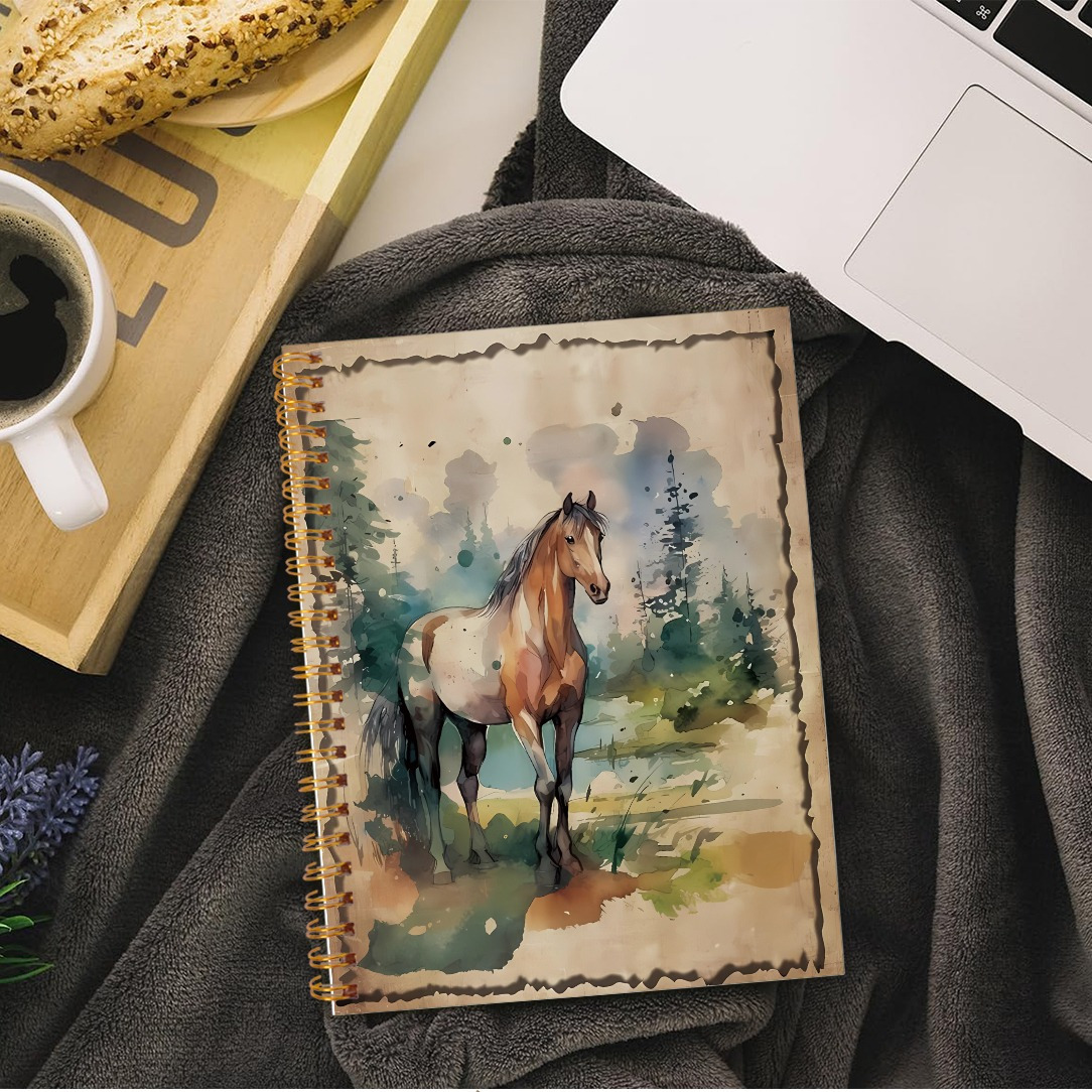 

1pc Vintage Horse In Spiral Notebook - Ideal Gift, 5.5x8.3in With 50 Pages, , Journaling & Office Stationery