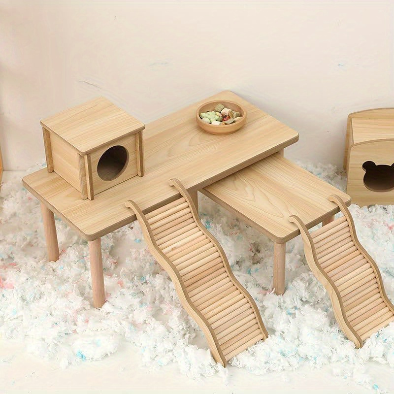 Wooden Hamster Platform with Chew-Resistant Play Landscape