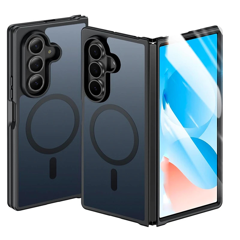 TEMU para teléfono: Carcasa magnética mate de cobertura total para for Samsung Fold 7, translúcida, con carga inalámbrica móvil