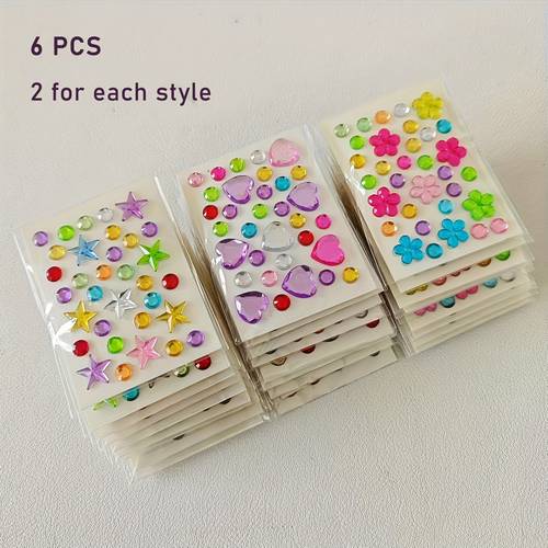 6 12pcs mini heart and star diamond stickers vibrant acrylic floral decals for makeup eye decoration and crafts ideal jewelry making material
