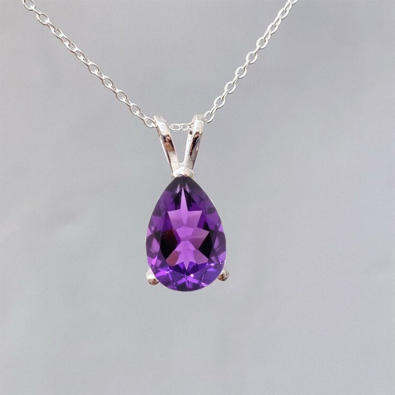 1.5ct Natural Amethyst Waterdrop Pendant Necklace