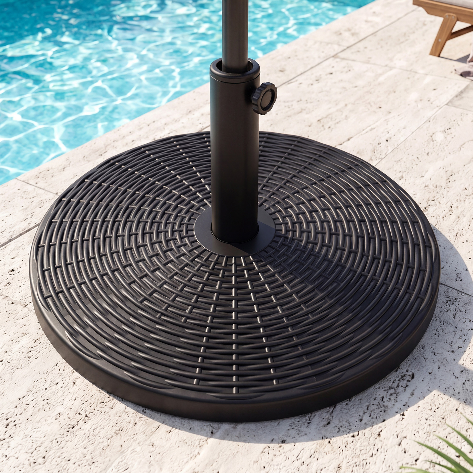 TEMU Heavy-duty Concrete Patio Umbrella Base With Adjustable Weighted Stand & Rattan Pole Compatible For 1.5"-1.9" Pole Diameter, Outdoor Parasol