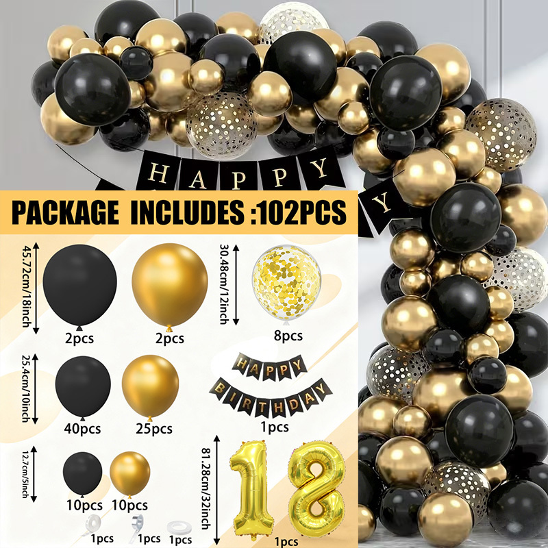TEMU Juego de 102 piezas de de corona de globos negros y dorados, adecuado para ceremonias de mayoría de edad, fiestas de , reuniones de ,