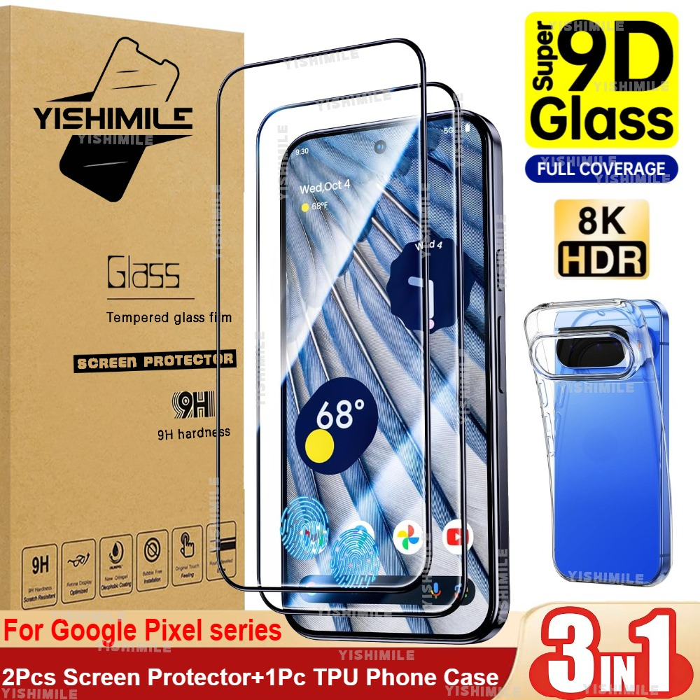 TEMU 3in1 2pcs 8k Ultra Clear Tempered Glass Screen Protector 1pc Tpu Phone Case, Suitable For Google Pixel 7/7a/8/8 Pro/8a/9/9 Pro/9a/9 Pro Xl/10/10