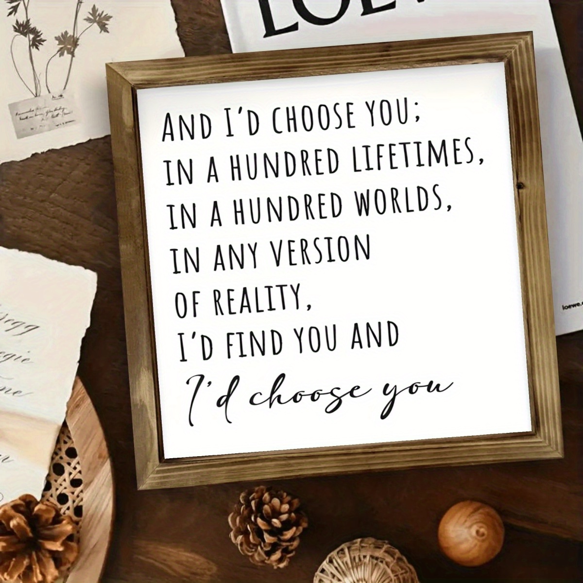 TEMU 2d Flat - 1pc Farmhouse Style "i'd " Wooden Signage | 8x8 Inch Rustic Wedding And Engagement Decoration, Wood Frame Love Quote Artwork, Smooth