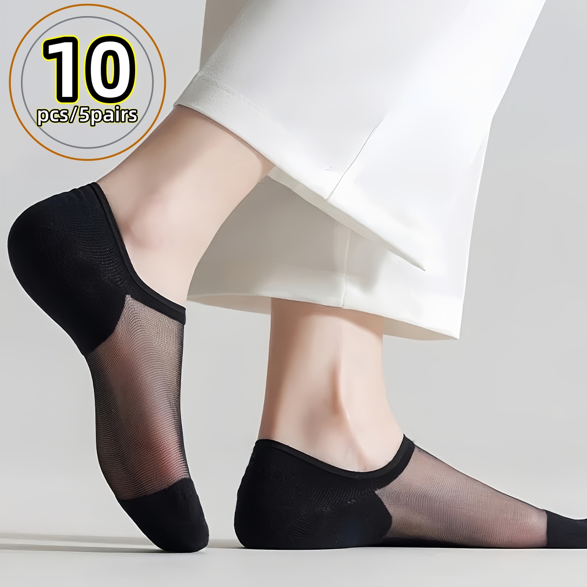 TEMU 10pcs/5 Pairs - Summer Shallow Invisible Boat Socks, Glass Transparent Breathable Short Socks, Comfortable Non-slip Ultra-thin Crystal Socks.