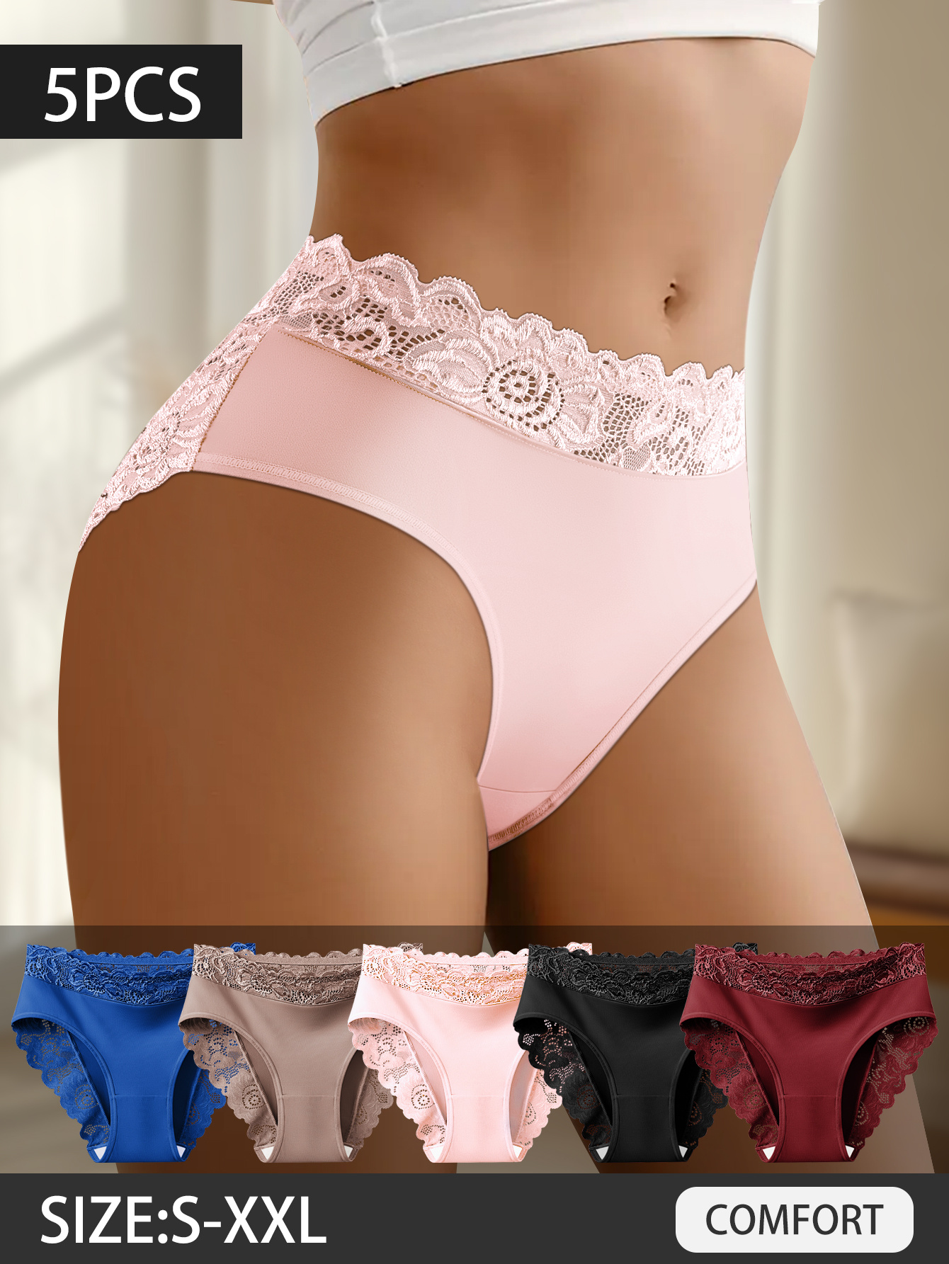 five pieces of womens     lace underwear showcasing a sophisticated lace pattern that emphasizes feminine   and   producing a romantic and       from breathable and soft material details 3