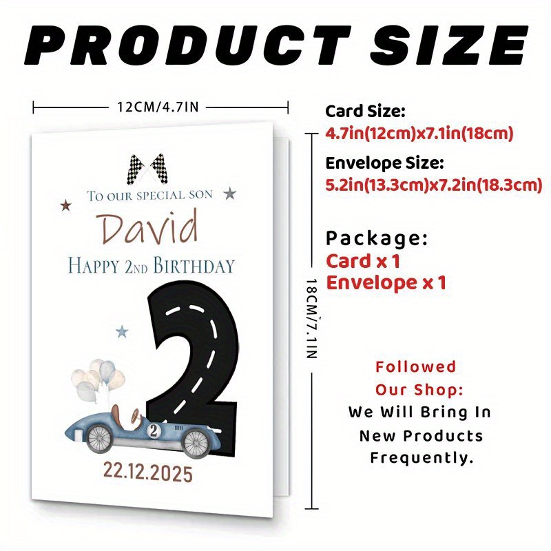TEMU Custom 1pc Greeting Card, Personalized Name Date, 2nd Birthday, Personalized Car Birthday Card, Fun Greeting Card, Suitable For Gifting , ,