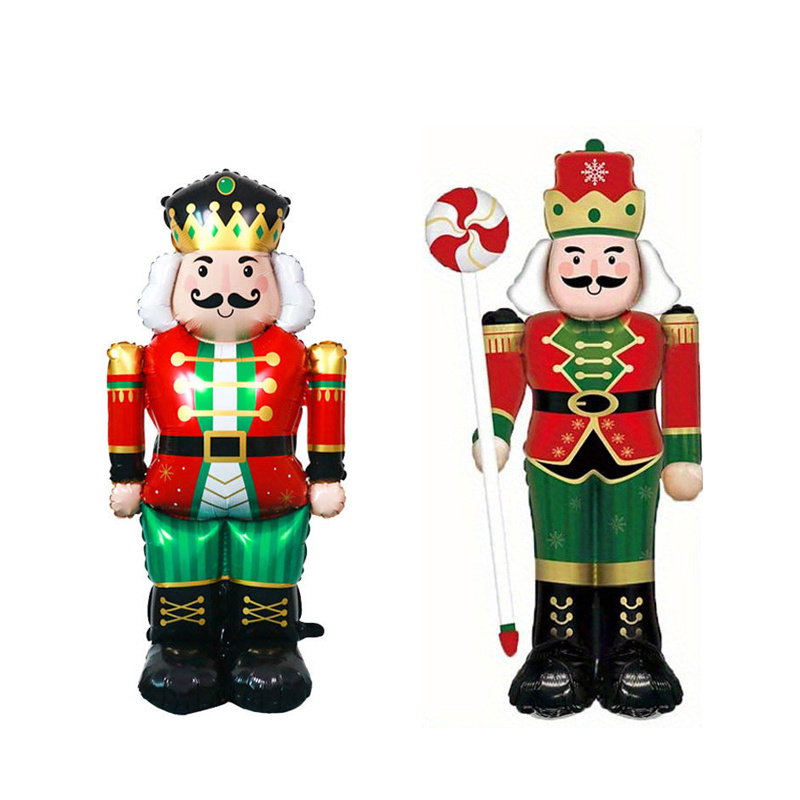 TEMU 2pcs 62-inch Standing Candy Nutcracker, 61-inch Green Pants Standing Christmas Nutcracker Shaped Foil Balloon, Christmas Mall Atmosphere