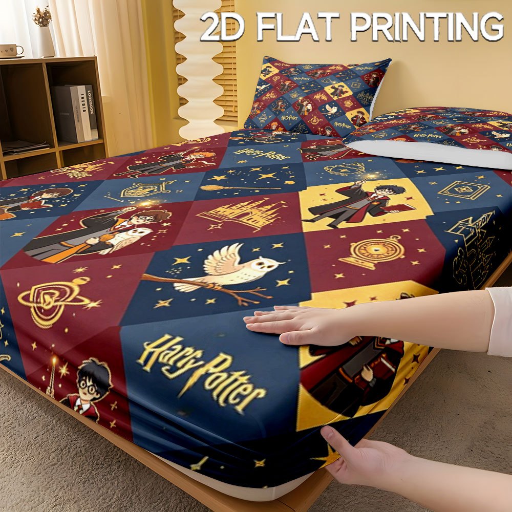 TEMU 1pc Wb Fitted Sheet Harry Potter Cartoon Printed Bedding, 2d Flat Printing, Cute And Fashionable Bedroom Decorations, Soft And Comfortable