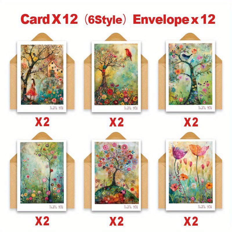 TEMU 24-pack Of Stunning And Imaginative Floral Greeting Cards With Envelopes, Suitable For Various Occasions Such As Thanking , Teachers, Coworkers,