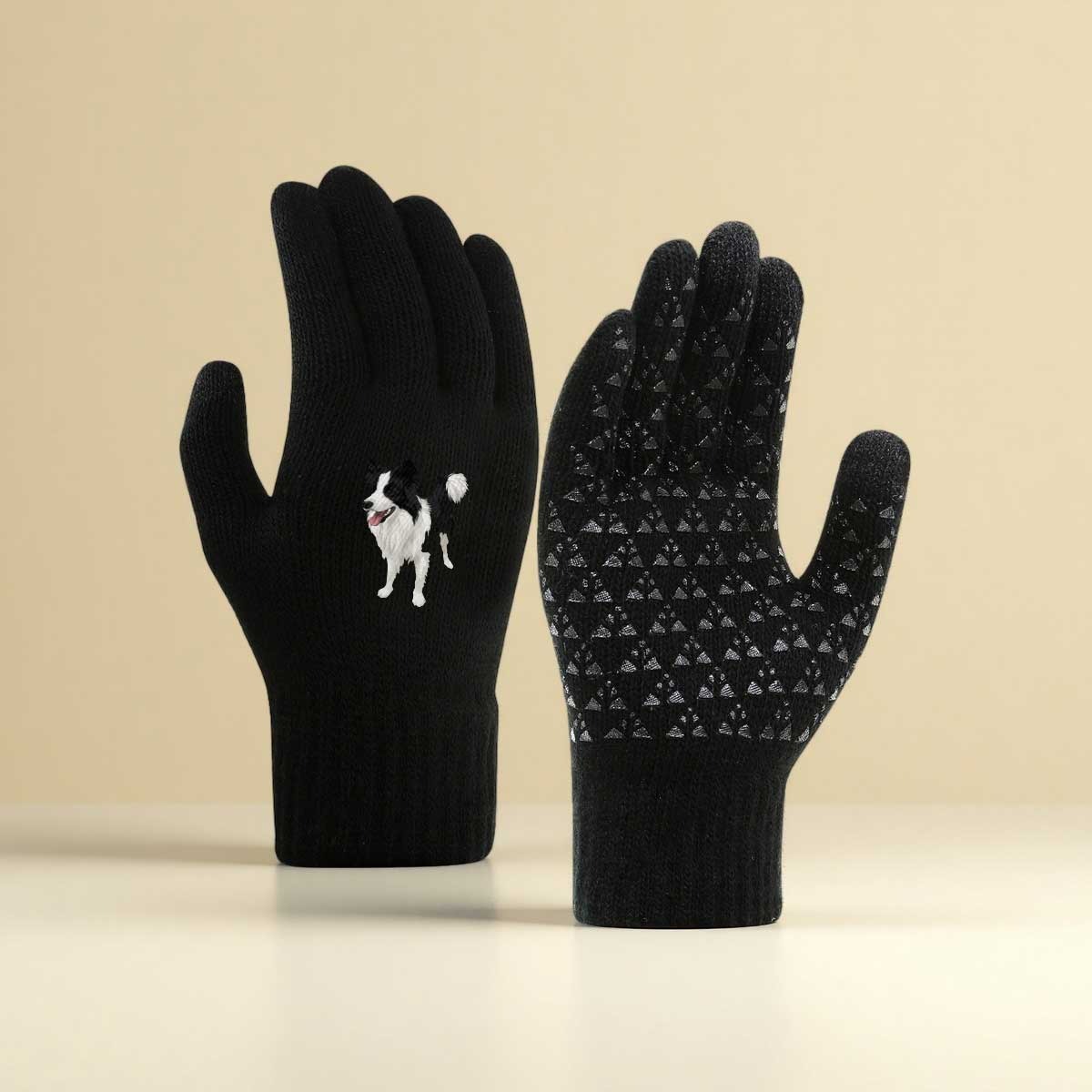 TEMU 1pc With Border Collie Fashion Warm Winter Thermal Gloves Winter Gloves Outdoor Sports For Men Women Adults Christmas Gifts Winter Touch Screen