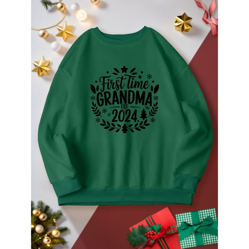 

1pc Women's Grandma 2024 Christmas Sweatshirt - Casual Crew Neck Polyester Pullover For Fall & Spring