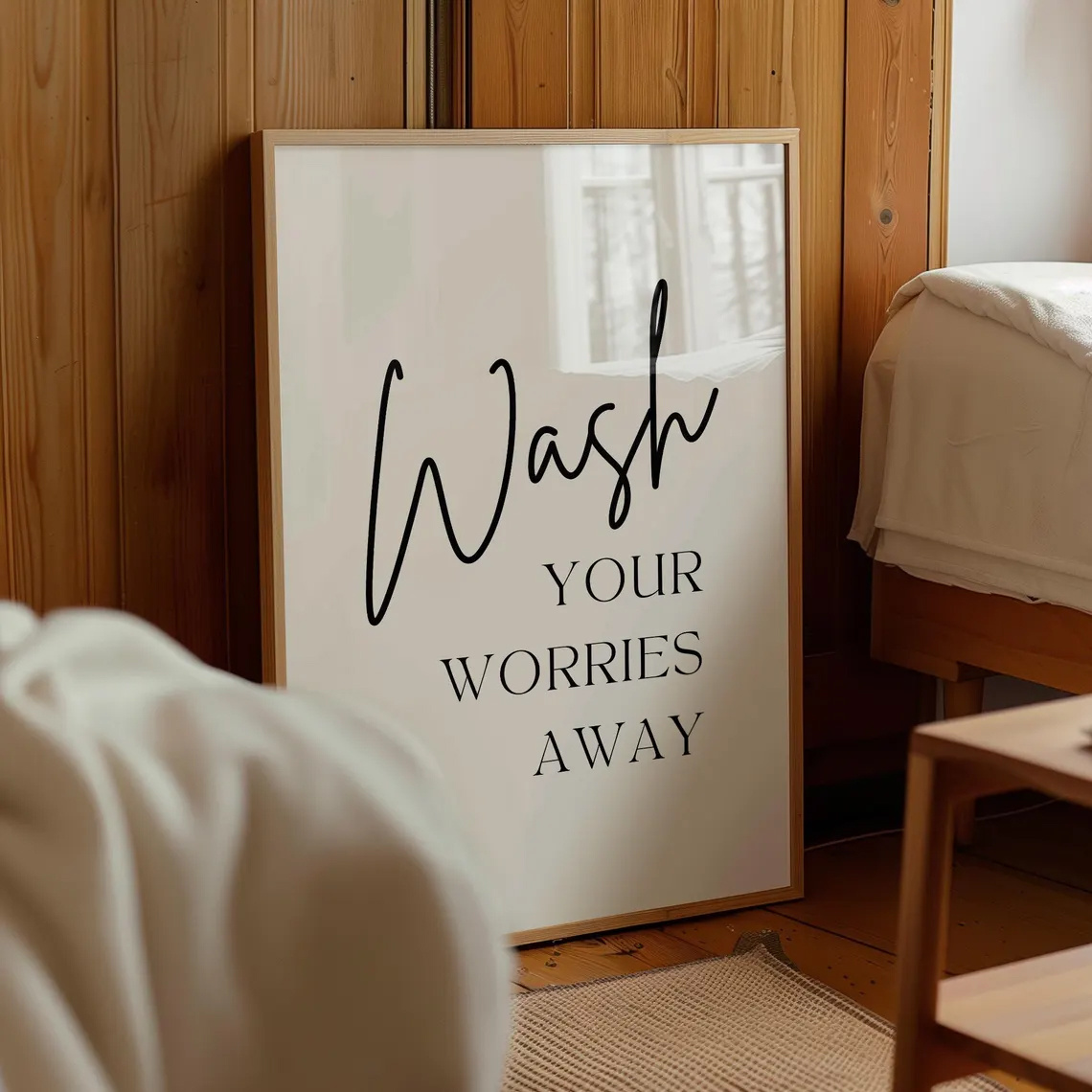 TEMU 2d Flat, 2d Flat, Wall Art, Modern Poster, "wash Your Worries Away Wall" Art, Bathroom Quote Print, Bathroom Wall Art, Washroom Quote, Modern