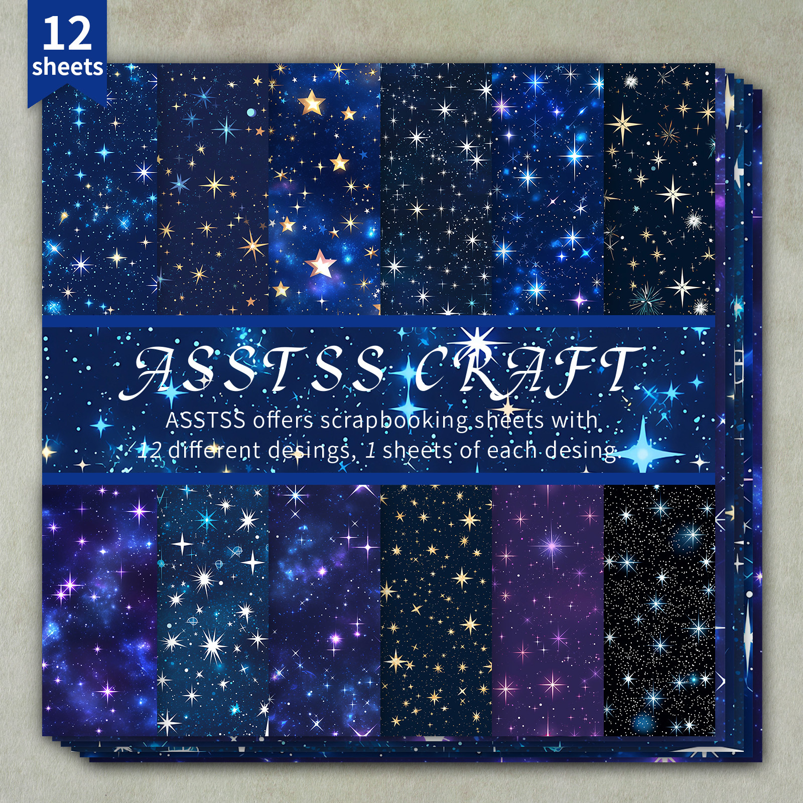 TEMU 12-sheet Asstss Heavyweight Scrapbooking Paper Pad Suitable For Journaling, Celestial Zodiac Astronomy Theme With Starry Galaxy Sheets, 6"x6"