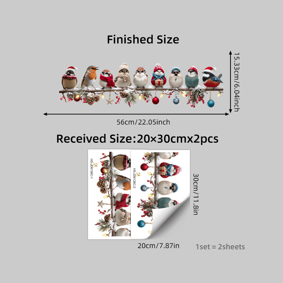 TEMU 2 pièces/1 lot Autocollant pour fenêtre Oiseaux d'hiver de Noël charmants en tenues chaudes, Autocollant pour vitre, Décalcomanie réutilisable