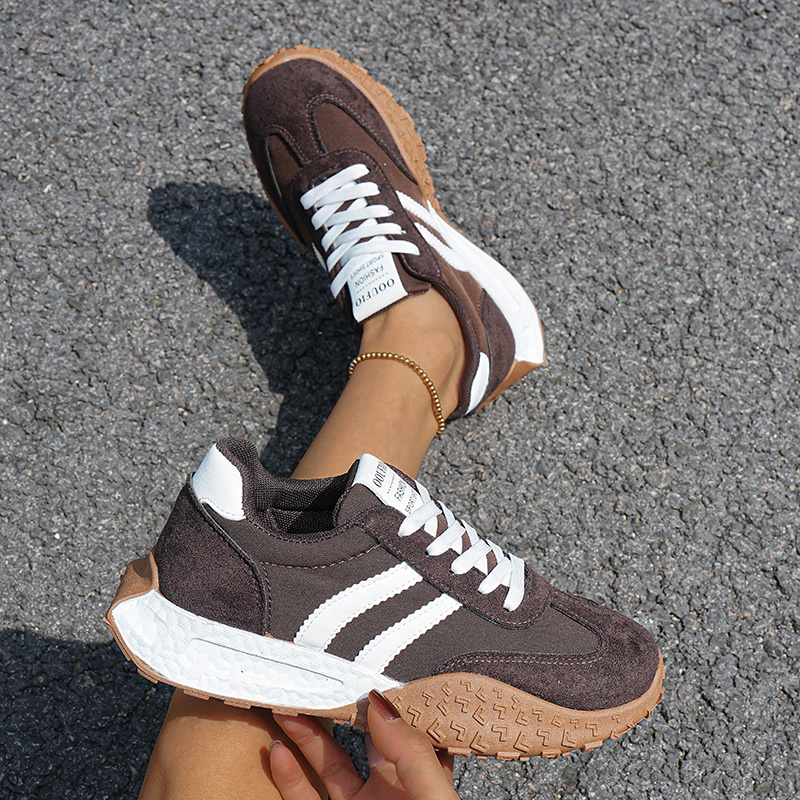 TEMU Sigujk Women's Vintage Sneakers - Low-top Lace-up Round Toe Striped Shoe Suitable For Campus,, Daily Wear, - With Pvc Sole & Minimalist Fabric